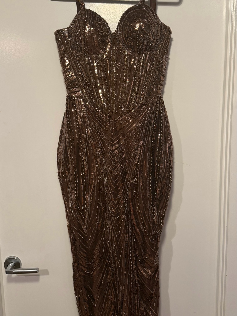 Custom Beaded Evening Gown - Brown